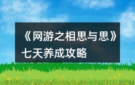 《網(wǎng)游之相思與思》七天養(yǎng)成攻略