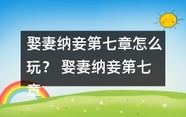 娶妻納妾第七章怎么玩？ 娶妻納妾第七章攻略